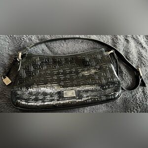 Black Embossed Patent Shoulder Bag